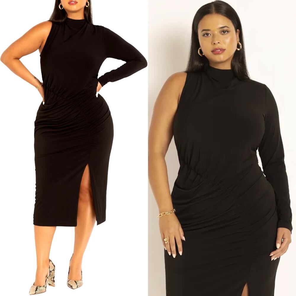 Eloquii Black One Shoulder Dress With Slit